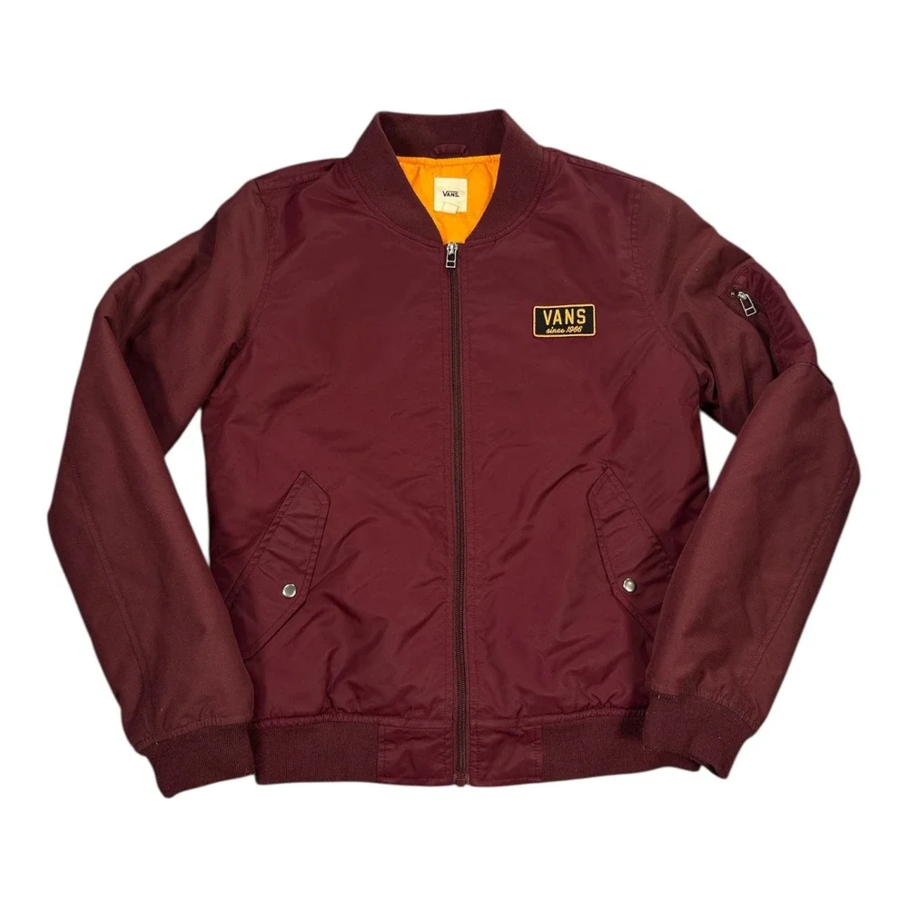 Vans Bomber Jacket Burgundy Mens Size M Classic‎ Logo Zip Up Outerwear